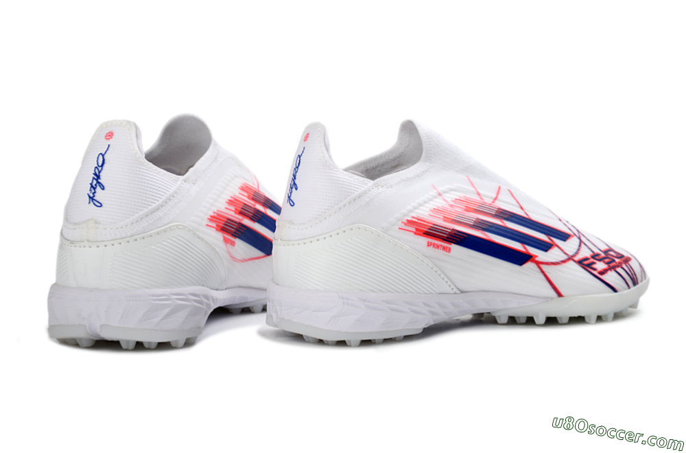 Adidas F50 Elite Laceless TF Artificial Turf Soccer Shoes - White/Electric Red/Navy Blue 7