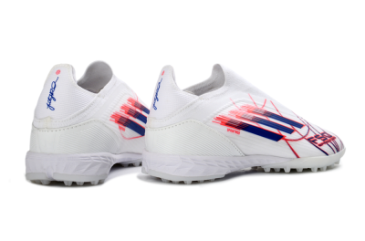 Adidas F50 Elite Laceless TF Artificial Turf Soccer Shoes - White/Electric Red/Navy Blue