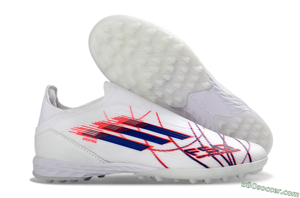 Adidas F50 Elite Laceless TF Artificial Turf Soccer Shoes - White/Electric Red/Navy Blue 1