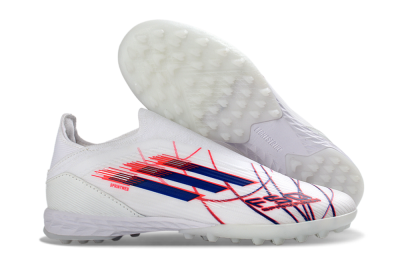 Adidas F50 Elite Laceless TF Artificial Turf Soccer Shoes - White/Electric Red/Navy Blue