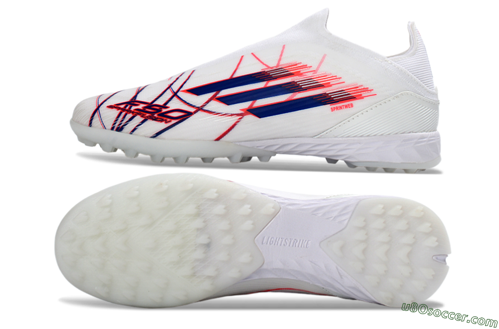 Adidas F50 Elite Laceless TF Artificial Turf Soccer Shoes - White/Electric Red/Navy Blue 0