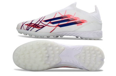 Adidas F50 Elite Laceless TF Artificial Turf Soccer Shoes - White/Electric Red/Navy Blue