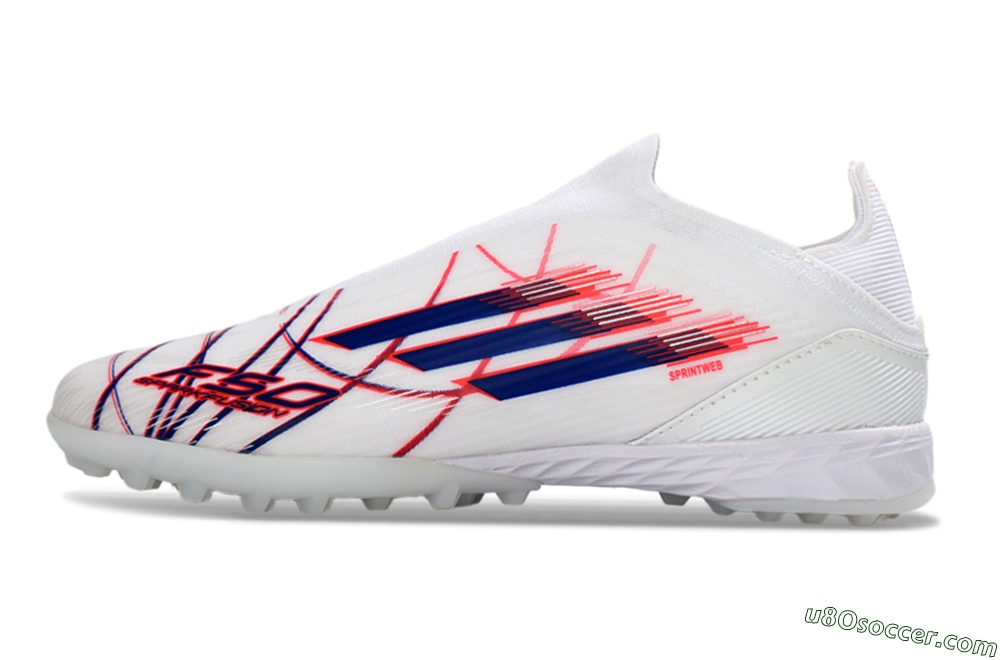 Adidas F50 Elite Laceless TF Artificial Turf Soccer Shoes - White/Electric Red/Navy Blue 2