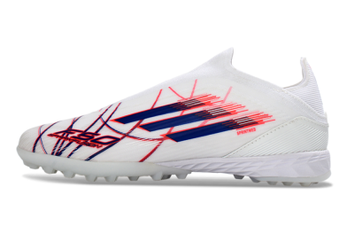 Adidas F50 Elite Laceless TF Artificial Turf Soccer Shoes - White/Electric Red/Navy Blue