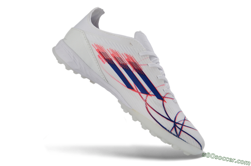 Adidas F50 Pro TF Artificial Turf Soccer Shoes - White/Electric Blue/Crimson Red 5
