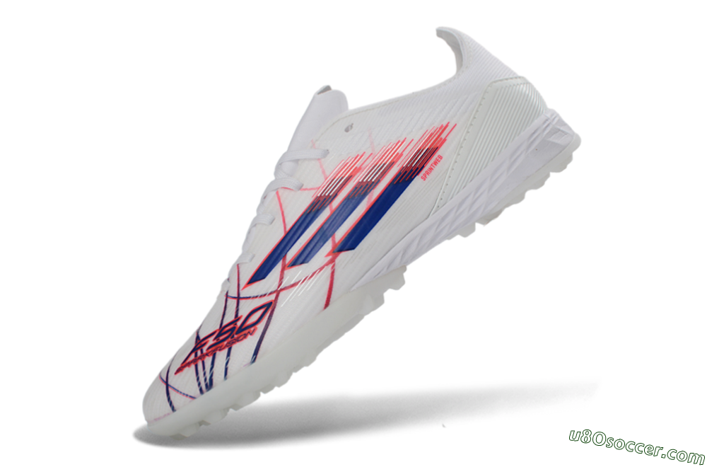 Adidas F50 Pro TF Artificial Turf Soccer Shoes - White/Electric Blue/Crimson Red 6
