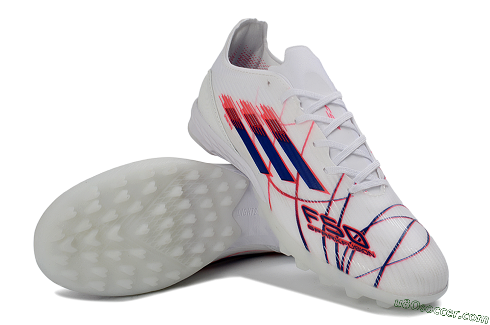 Adidas F50 Pro TF Artificial Turf Soccer Shoes - White/Electric Blue/Crimson Red 4