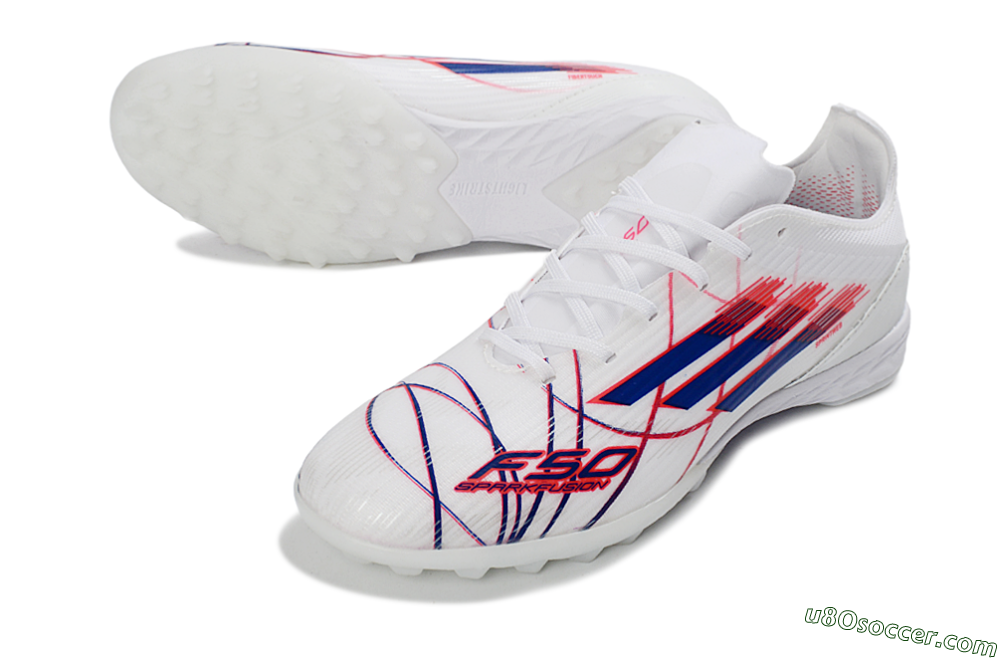 Adidas F50 Pro TF Artificial Turf Soccer Shoes - White/Electric Blue/Crimson Red 3