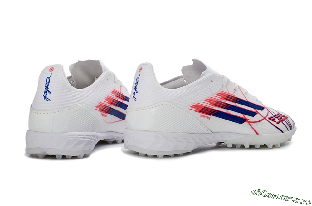 Adidas F50 Pro TF Artificial Turf Soccer Shoes - White/Electric Blue/Crimson Red 7