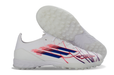 Adidas F50 Pro TF Artificial Turf Soccer Shoes - White/Electric Blue/Crimson Red
