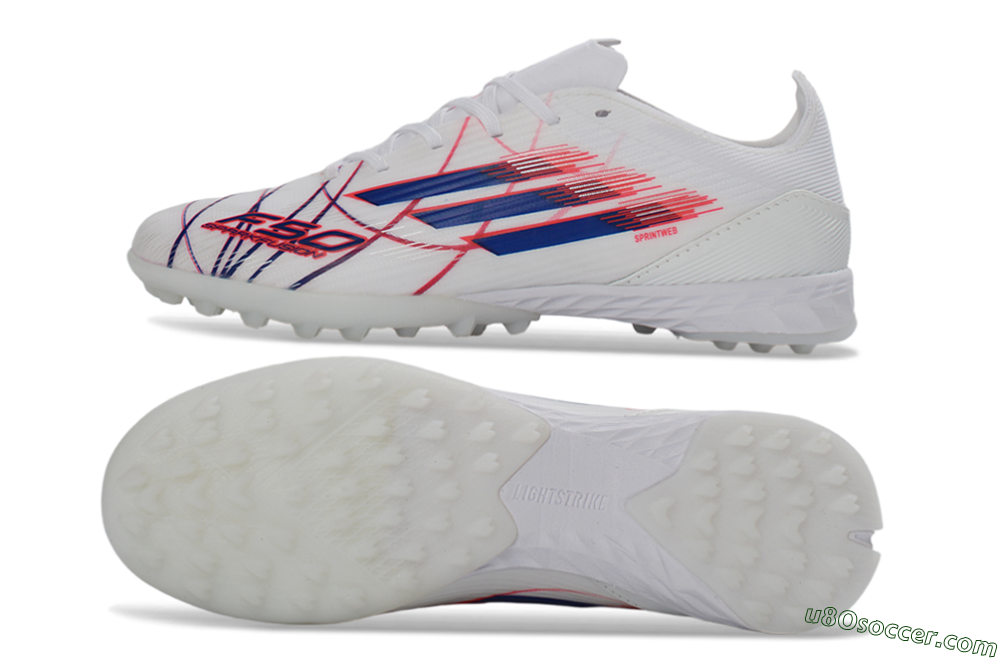 Adidas F50 Pro TF Artificial Turf Soccer Shoes - White/Electric Blue/Crimson Red 0