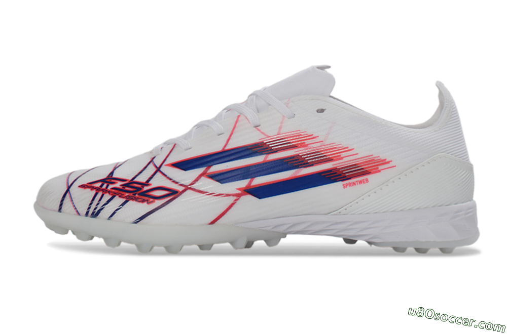 Adidas F50 Pro TF Artificial Turf Soccer Shoes - White/Electric Blue/Crimson Red 2
