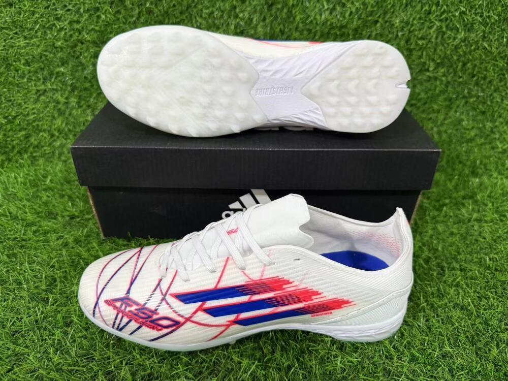 Adidas F50 Pro TF Artificial Turf Soccer Shoes - White/Electric Blue/Crimson Red