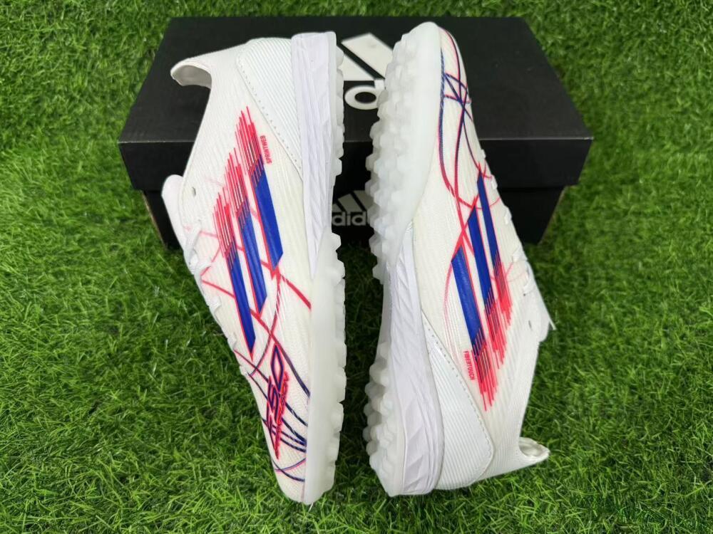 Adidas F50 Pro TF Artificial Turf Soccer Shoes - White/Electric Blue/Crimson Red