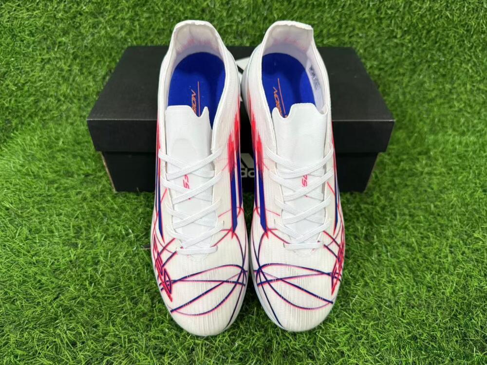 Adidas F50 Pro TF Artificial Turf Soccer Shoes - White/Electric Blue/Crimson Red
