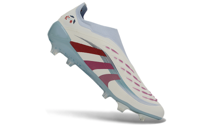 Adidas Predator 26 Elite Laceless FG Firm Ground Soccer Cleats - White/Berry Blast/Sky Blue