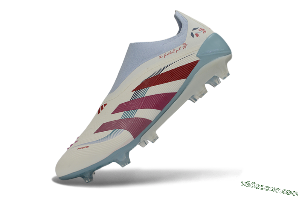 Adidas Predator 26 Elite Laceless FG Firm Ground Soccer Cleats - White/Berry Blast/Sky Blue 5