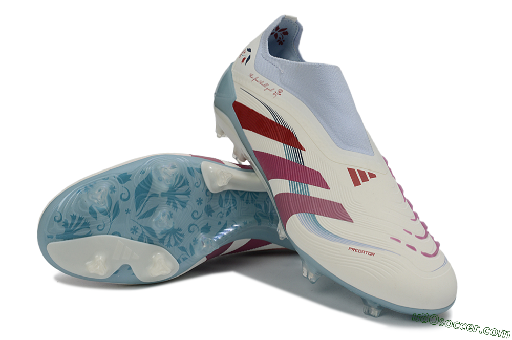 Adidas Predator 26 Elite Laceless FG Firm Ground Soccer Cleats - White/Berry Blast/Sky Blue 3