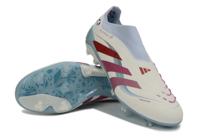 Adidas Predator 26 Elite Laceless FG Firm Ground Soccer Cleats - White/Berry Blast/Sky Blue
