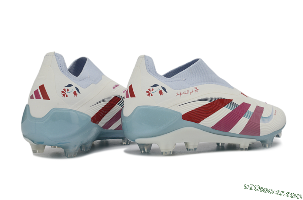 Adidas Predator 26 Elite Laceless FG Firm Ground Soccer Cleats - White/Berry Blast/Sky Blue 6