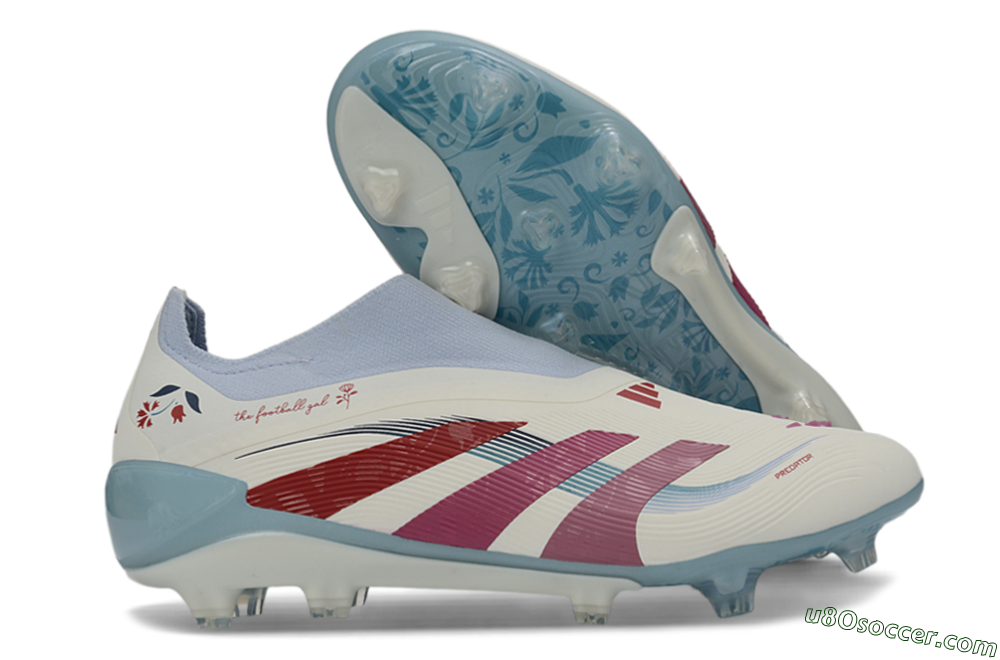Adidas Predator 26 Elite Laceless FG Firm Ground Soccer Cleats - White/Berry Blast/Sky Blue 1