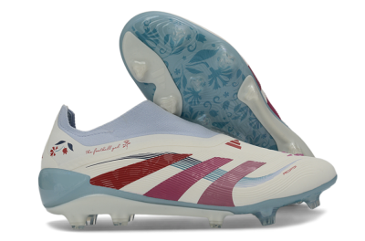 Adidas Predator 26 Elite Laceless FG Firm Ground Soccer Cleats - White/Berry Blast/Sky Blue