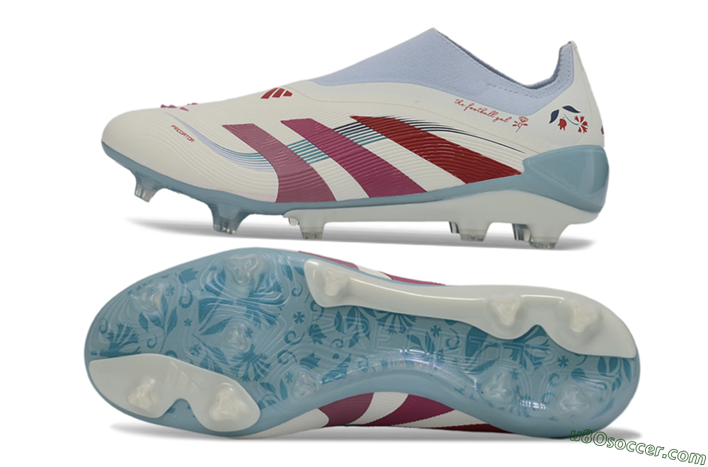 Adidas Predator 26 Elite Laceless FG Firm Ground Soccer Cleats - White/Berry Blast/Sky Blue 0