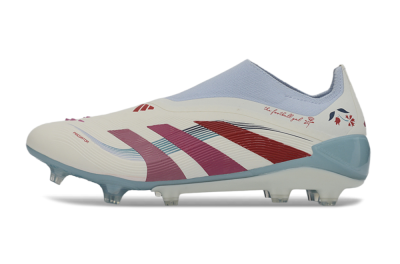 Adidas Predator 26 Elite Laceless FG Firm Ground Soccer Cleats - White/Berry Blast/Sky Blue