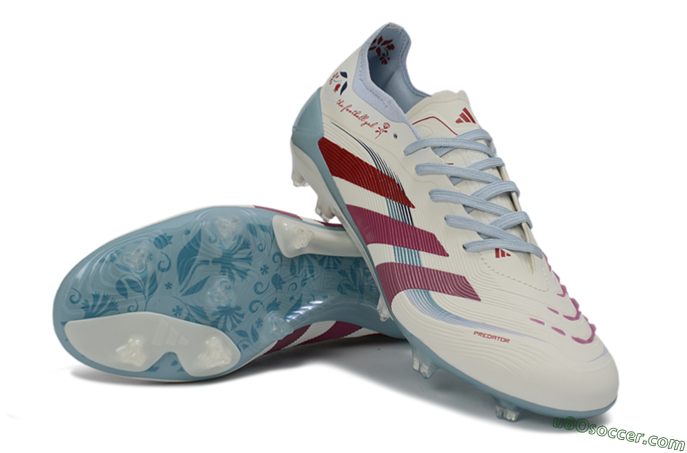 Adidas Predator 26 Elite FG Firm Ground Soccer Cleats - White/Blush Pink/Light Blue 3