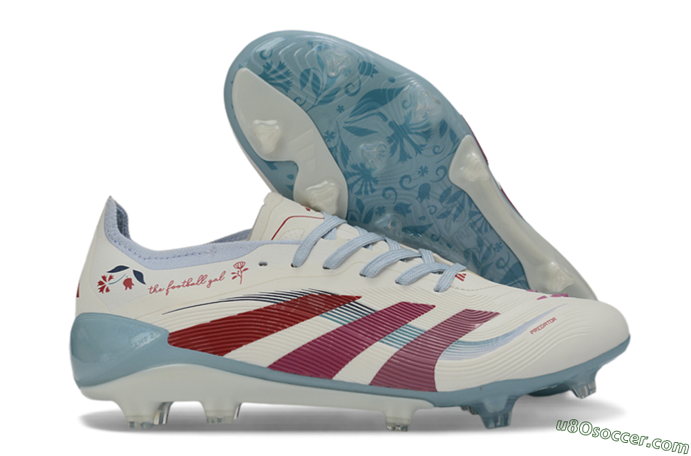 Adidas Predator 26 Elite FG Firm Ground Soccer Cleats - White/Blush Pink/Light Blue 1