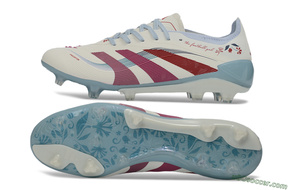 Adidas Predator 26 Elite FG Firm Ground Soccer Cleats - White/Blush Pink/Light Blue 0