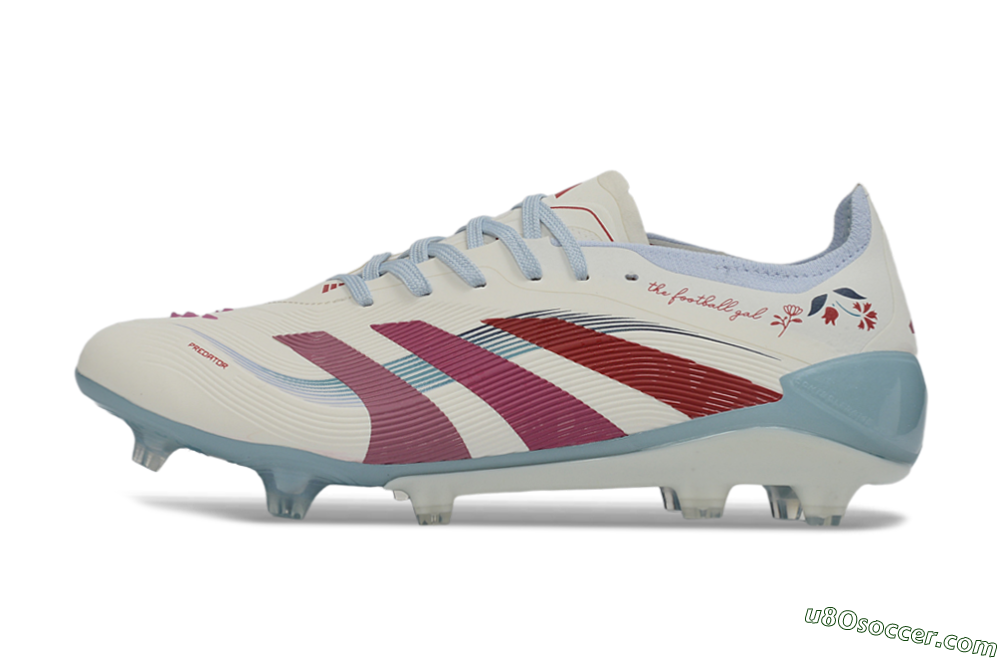 Adidas Predator 26 Elite FG Firm Ground Soccer Cleats - White/Blush Pink/Light Blue 2