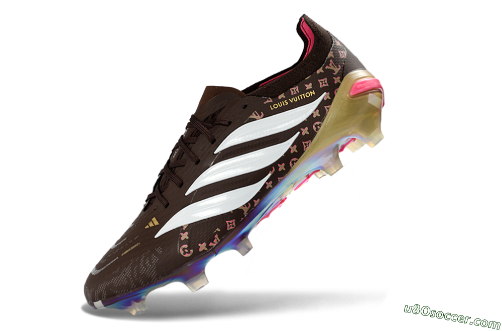 Adidas Predator 26 Elite FG Firm Ground Soccer Cleats - Brown/Vibrant Pink/Metallic Gold 5