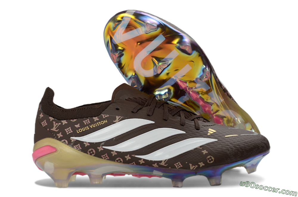 Adidas Predator 26 Elite FG Firm Ground Soccer Cleats - Brown/Vibrant Pink/Metallic Gold 1