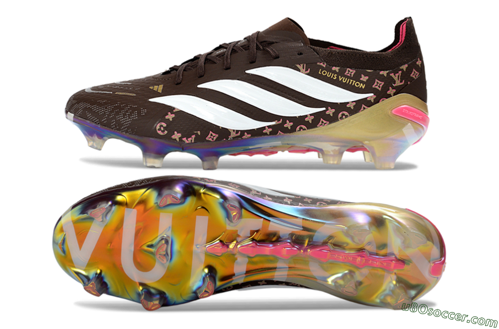 Adidas Predator 26 Elite FG Firm Ground Soccer Cleats - Brown/Vibrant Pink/Metallic Gold 0