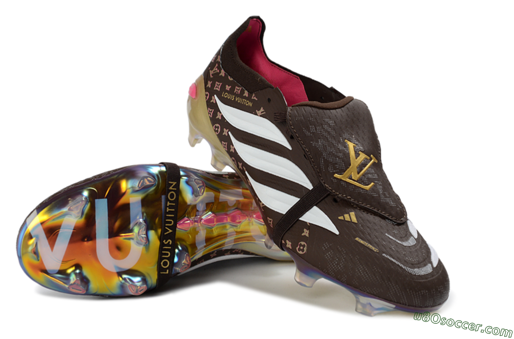 Adidas Predator 26 Elite Fold-Over Tongue FG Firm Ground Soccer Cleats - Brown/Golden Pink/Rainbow 3