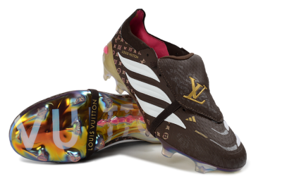 Adidas Predator 26 Elite Fold-Over Tongue FG Firm Ground Soccer Cleats - Brown/Golden Pink/Rainbow