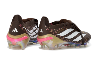 Adidas Predator 26 Elite Fold-Over Tongue FG Firm Ground Soccer Cleats - Brown/Golden Pink/Rainbow