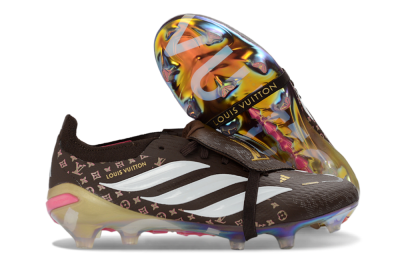 Adidas Predator 26 Elite Fold-Over Tongue FG Firm Ground Soccer Cleats - Brown/Golden Pink/Rainbow