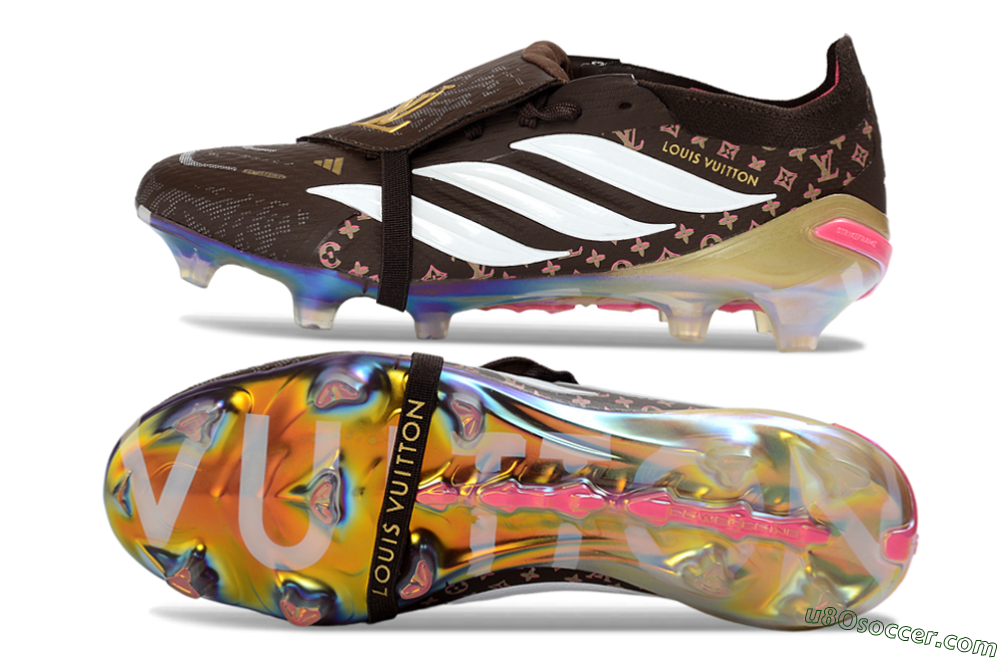 Adidas Predator 26 Elite Fold-Over Tongue FG Firm Ground Soccer Cleats - Brown/Golden Pink/Rainbow 0
