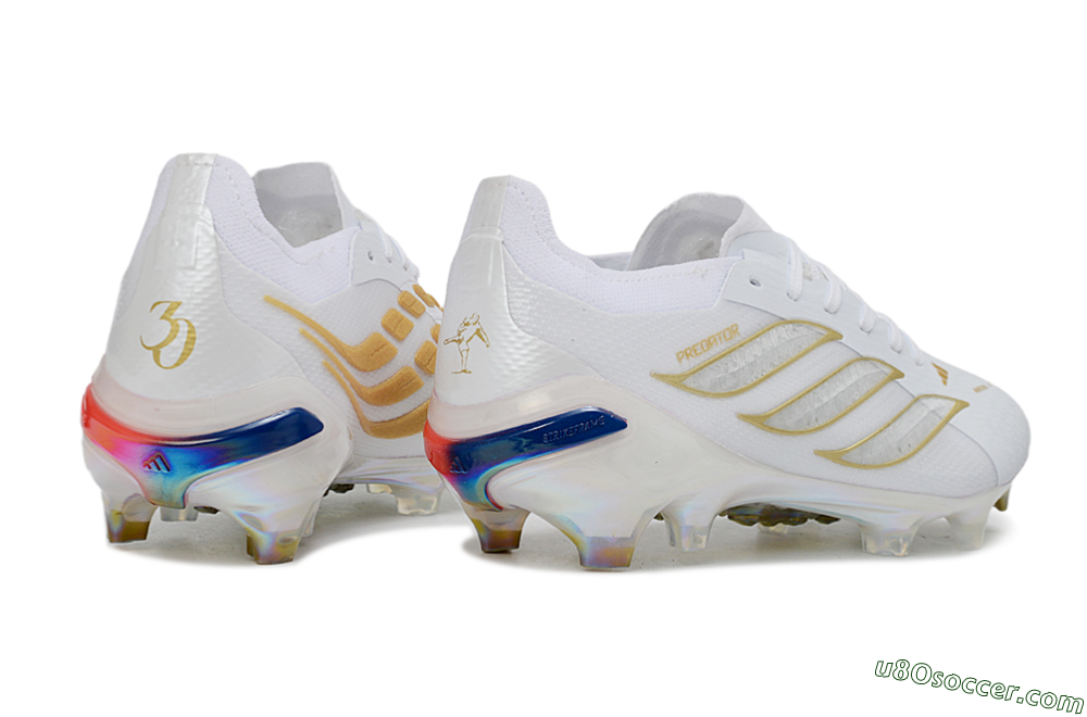 Adidas Predator 26 Elite FG Firm Ground Soccer Cleats - White/Golden Accent/Iridescent Sole 6
