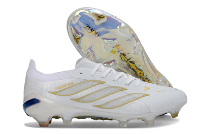 Adidas Predator 26 Elite FG Firm Ground Soccer Cleats - White/Golden Accent/Iridescent Sole