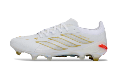 Adidas Predator 26 Elite FG Firm Ground Soccer Cleats - White/Golden Accent/Iridescent Sole