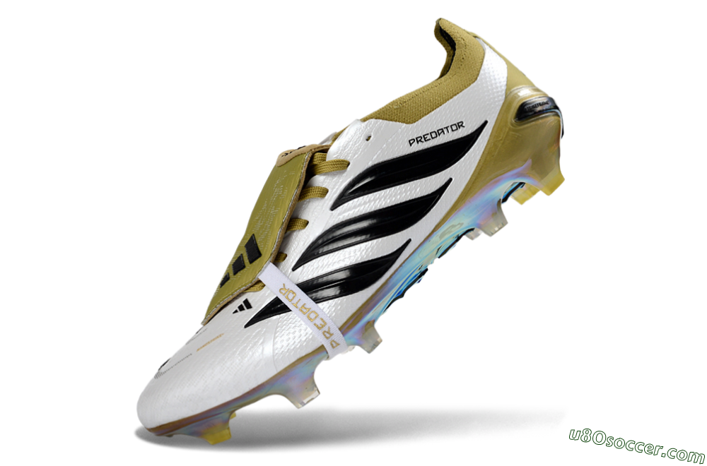 Adidas Predator 26 Elite Fold-Over Tongue FG Firm Ground Soccer Cleats - White/Gold/Black 5