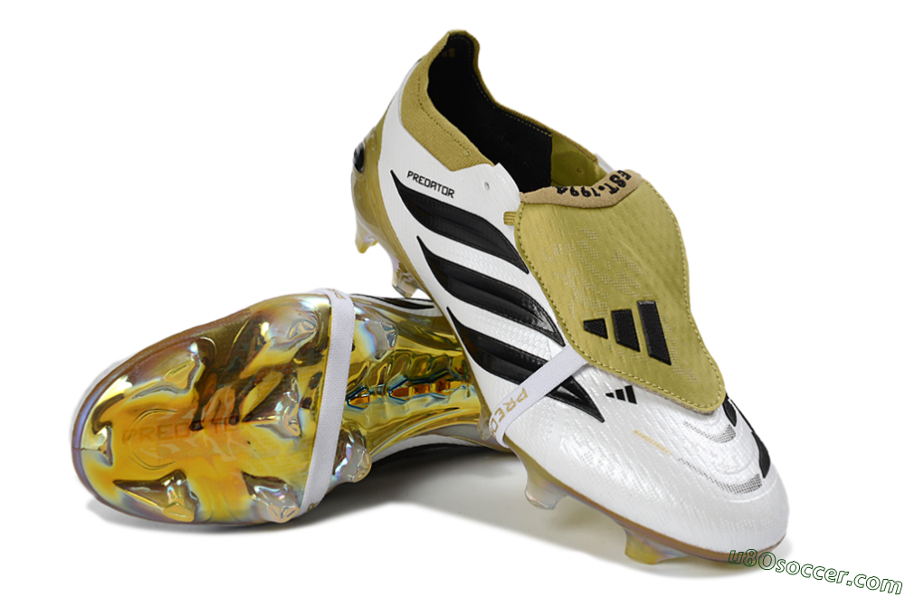Adidas Predator 26 Elite Fold-Over Tongue FG Firm Ground Soccer Cleats - White/Gold/Black 3
