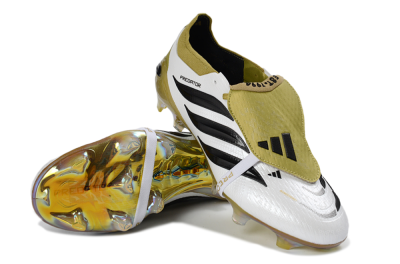 Adidas Predator 26 Elite Fold-Over Tongue FG Firm Ground Soccer Cleats - White/Gold/Black