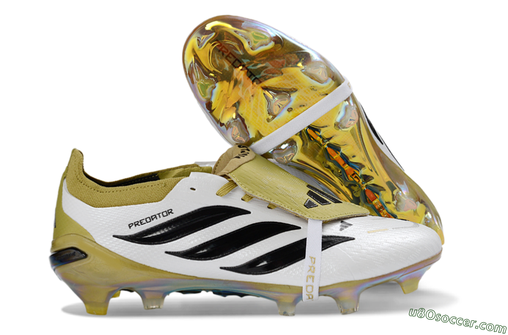 Adidas Predator 26 Elite Fold-Over Tongue FG Firm Ground Soccer Cleats - White/Gold/Black 1