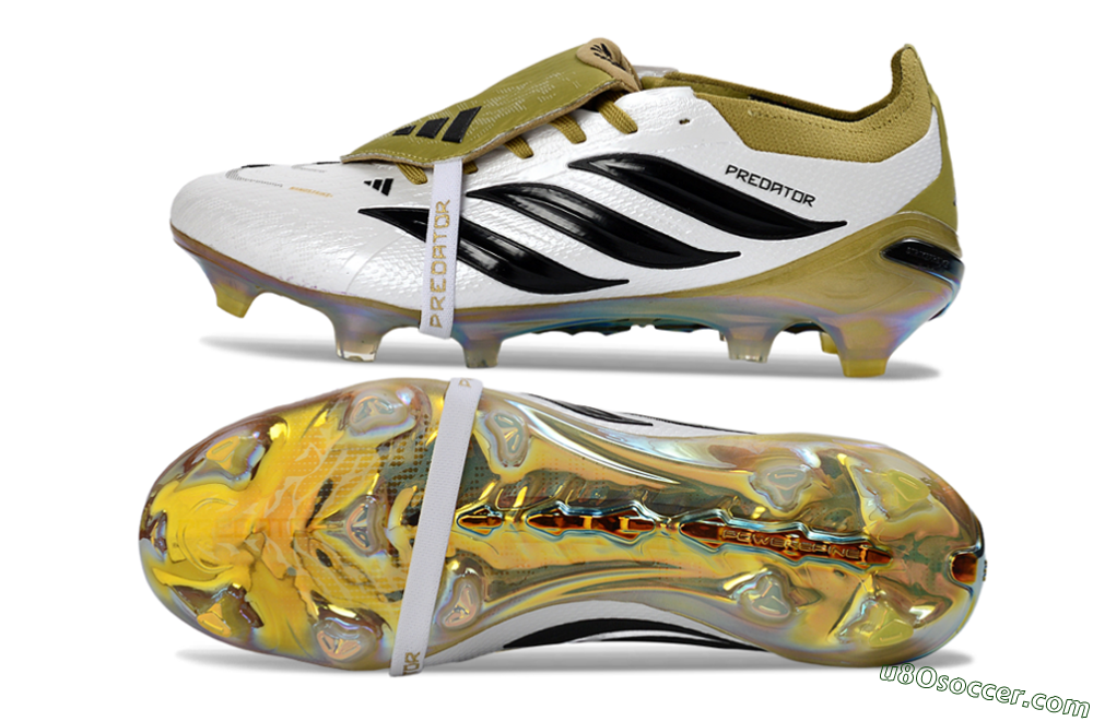 Adidas Predator 26 Elite Fold-Over Tongue FG Firm Ground Soccer Cleats - White/Gold/Black 0