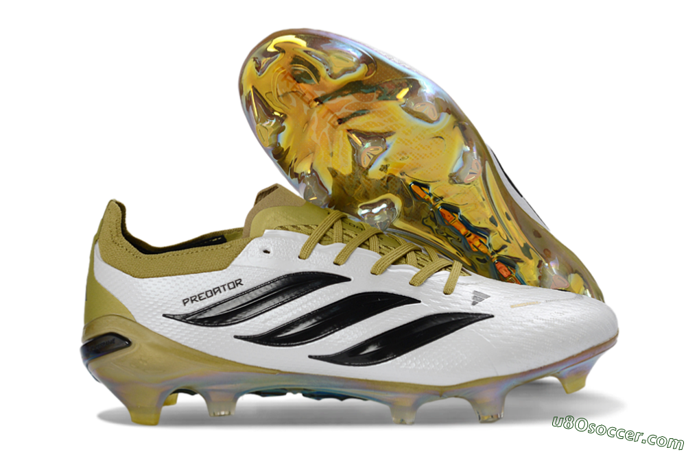 Adidas Predator 26 Elite FG Firm Ground Soccer Cleats - White/Gold/Black 1