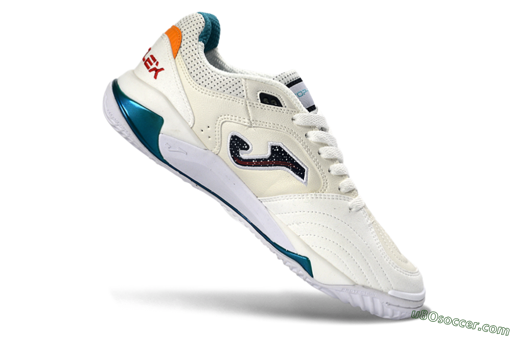 Joma Top Flex IC Indoor & Futsal Soccer Shoes - White/Teal/Sunset Orange 4